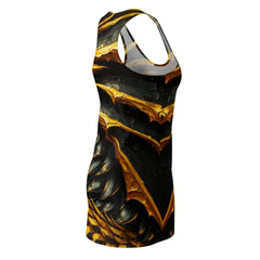 Regal Black and Gold Dragon Scale Racerback Dress - Subtle Blue M