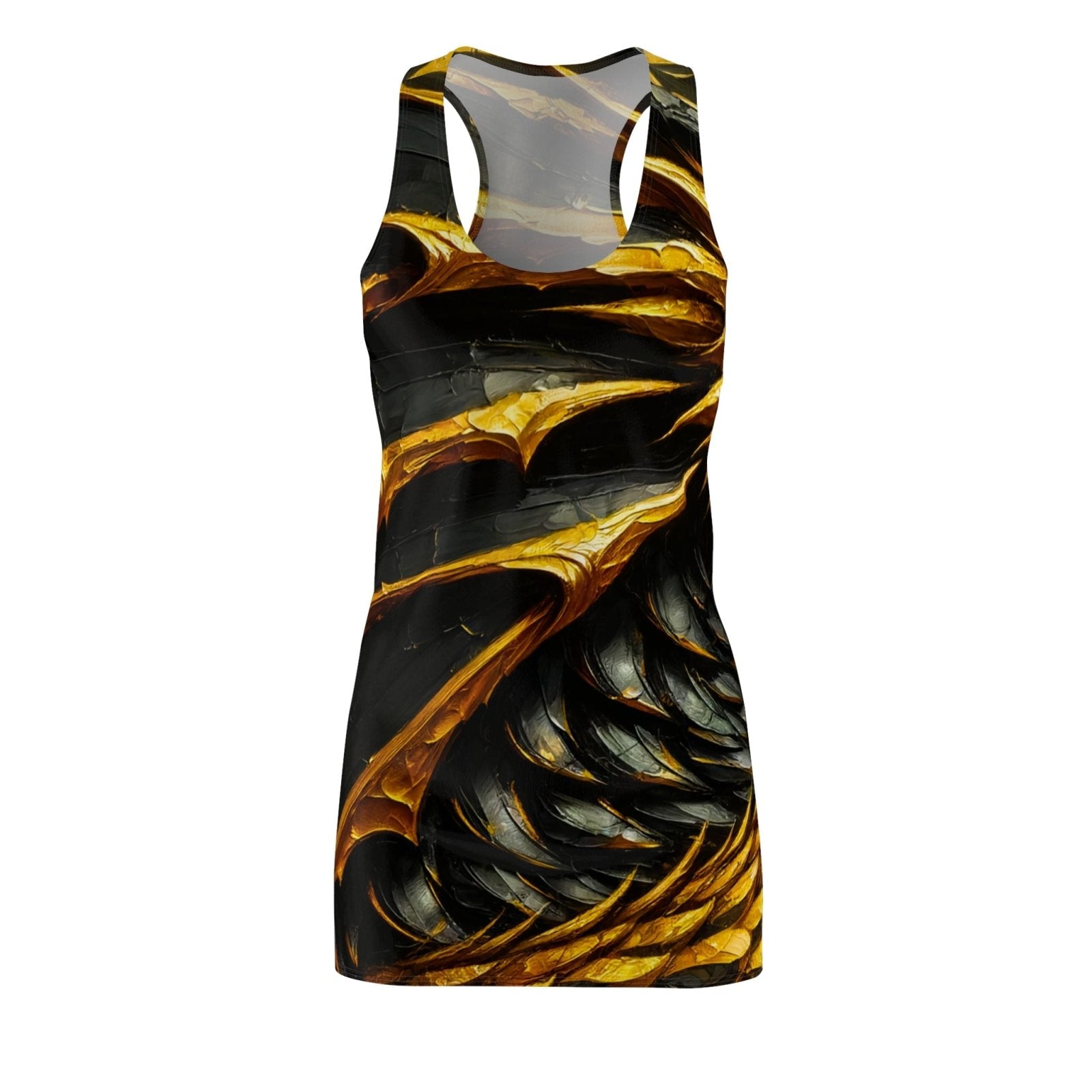 Regal Black and Gold Dragon Scale Racerback Dress - Subtle Blue M