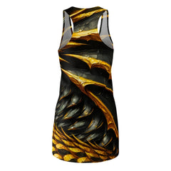 Regal Black and Gold Dragon Scale Racerback Dress - Subtle Blue M