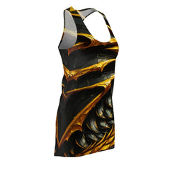 Regal Black and Gold Dragon Scale Racerback Dress - Subtle Blue M