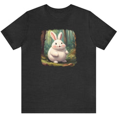 Adorable Fluffy Bunny Unisex Short Sleeve Tee, rabbit apparel, bunny fashion, Dark Grey Heather - Subtle Blue M