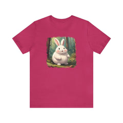 Adorable Fluffy Bunny Unisex Short Sleeve Tee, rabbit apparel, bunny fashion, Berry - Subtle Blue M