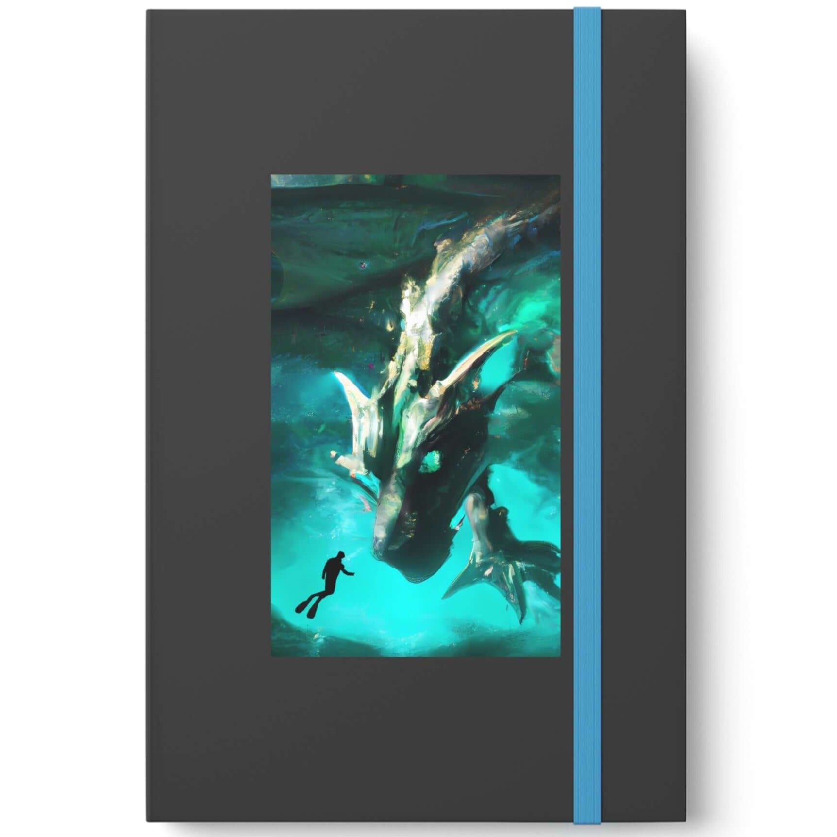 Atlantis Diver Dragon Color Contrast Notebook, geek accessories, nerd art - Ruled - Sailing Log Journal - SubtleBlueM