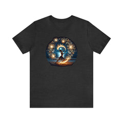 Beach Blaze Unisex Short Sleeve Tee, fire dancing shirt, tropical apparel, Dark Grey Heather - Subtle Blue M