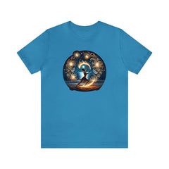 Beach Blaze Unisex Short Sleeve Tee, fire dancing shirt, tropical apparel, Aqua - Subtle Blue M