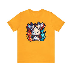 Bunny of Fire and Ice Unisex Short Sleeve Tee, bunny apparel, rabbit fashion, Gold - Subtle Blue M