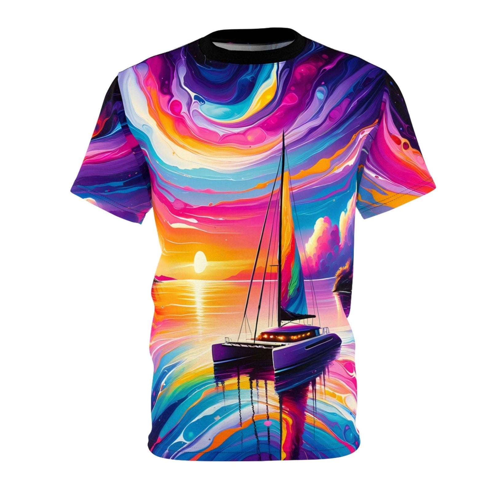 Catamaran Sunset Serenity Unisex Tee - Subtle Blue M