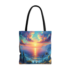 Coastal Awakening Tote Bag, sunrise tote, oceanic bag, nautical design - Subtle Blue M