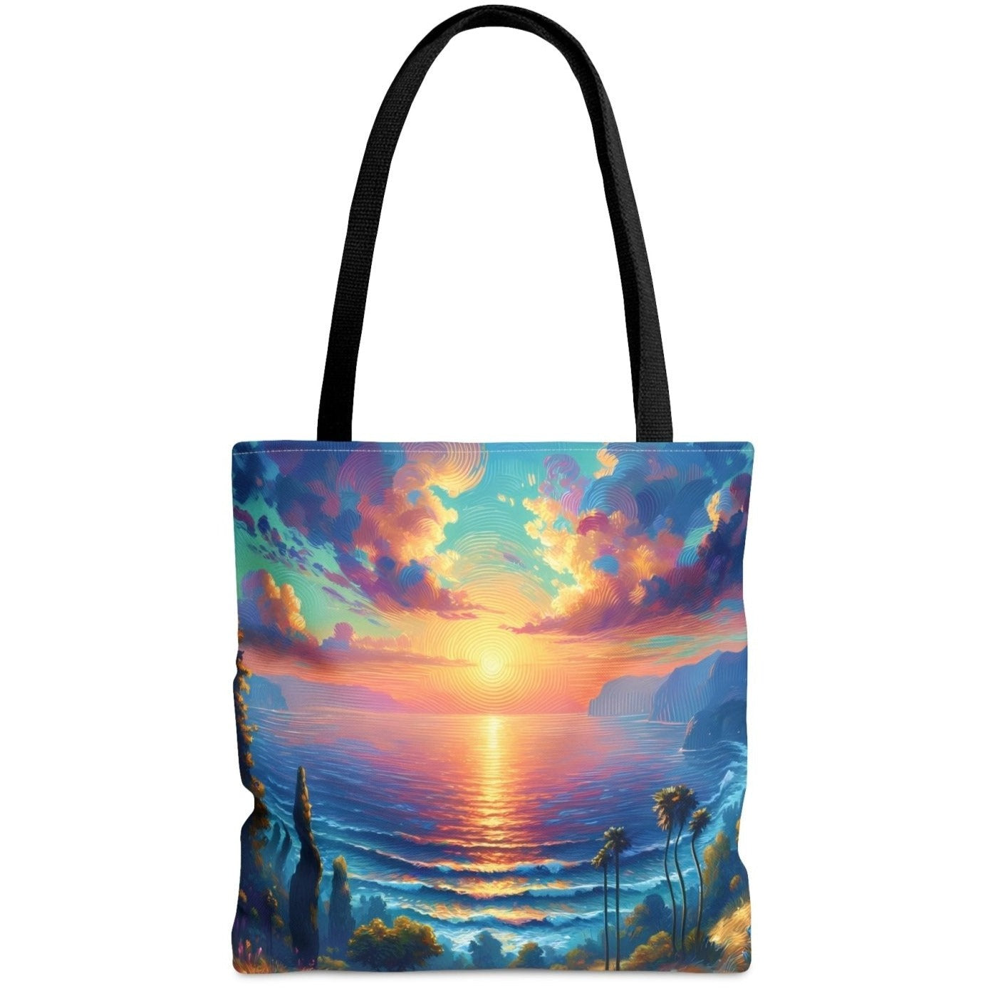 Coastal Awakening Tote Bag, sunrise tote, oceanic bag, nautical design - Subtle Blue M