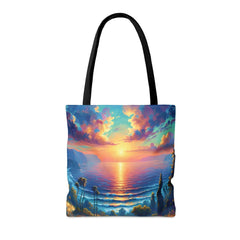 Coastal Awakening Tote Bag, sunrise tote, oceanic bag, nautical design - Subtle Blue M