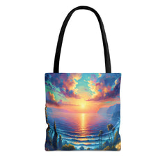 Coastal Awakening Tote Bag, sunrise tote, oceanic bag, nautical design - Subtle Blue M