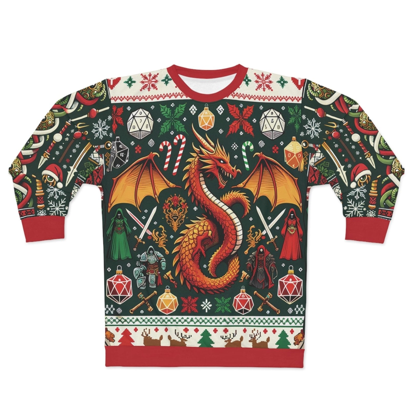 DnD Ugly Chrismas Sweater - Holiday Dragon, dungeons and dragons inspired Christmas sweatshirt - Subtle Blue M