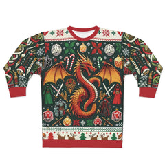DnD Ugly Chrismas Sweater - Holiday Dragon, dungeons and dragons inspired Christmas sweatshirt - Subtle Blue M