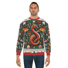 DnD Ugly Chrismas Sweater - Holiday Dragon, dungeons and dragons inspired Christmas sweatshirt - Subtle Blue M