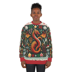 DnD Ugly Chrismas Sweater - Holiday Dragon, dungeons and dragons inspired Christmas sweatshirt - Subtle Blue M