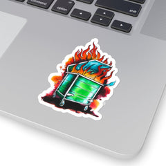 Dumpster Fire 1 Sticker, cartoon dumpster fire, dumpster art, humorous sticker - Subtle Blue M