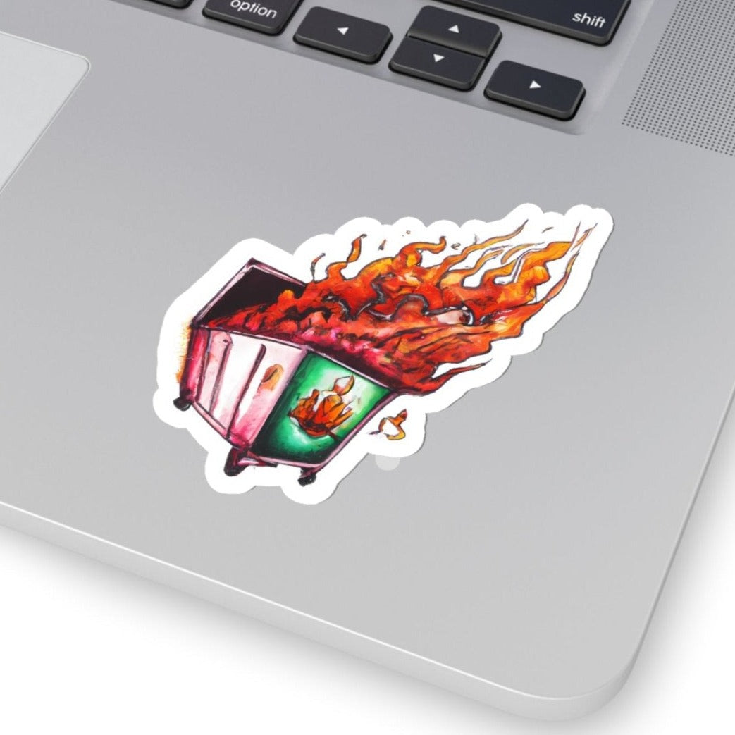 Dumpster Fire 3 Sticker, dumpster on fire, funny sticker - Subtle Blue M