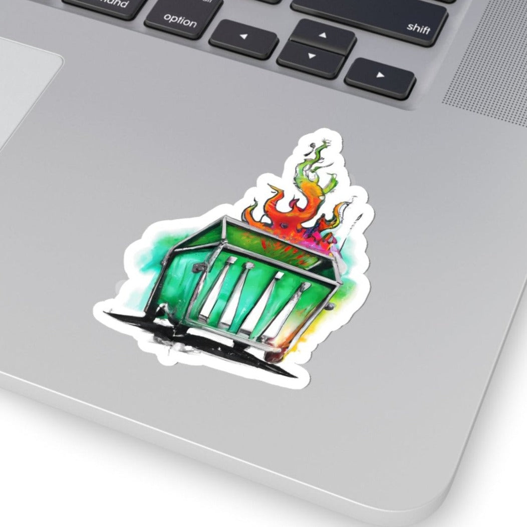 Dumpster Fire 4 Sticker, unique dumpster sticker, comic sticker - Subtle Blue M