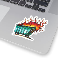 Dumpster Fire 5 Sticker, unique dumpster design, comical sticker - Subtle Blue M