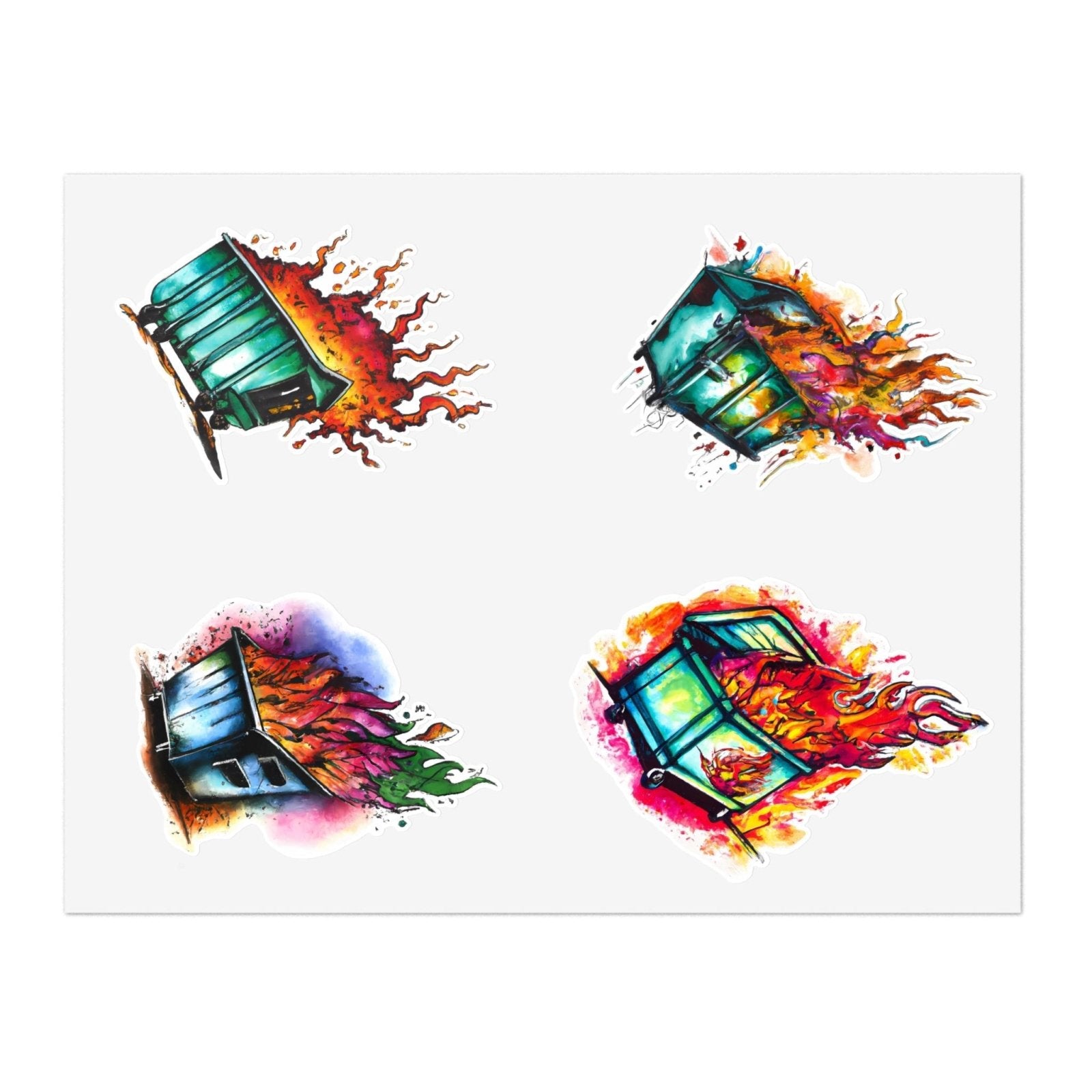 Dumpster Fire Sticker Sheet 2, artistic dumpster fire, humorous stickers - Subtle Blue M