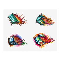 Dumpster Fire Sticker Sheet 2, artistic dumpster fire, humorous stickers - Subtle Blue M