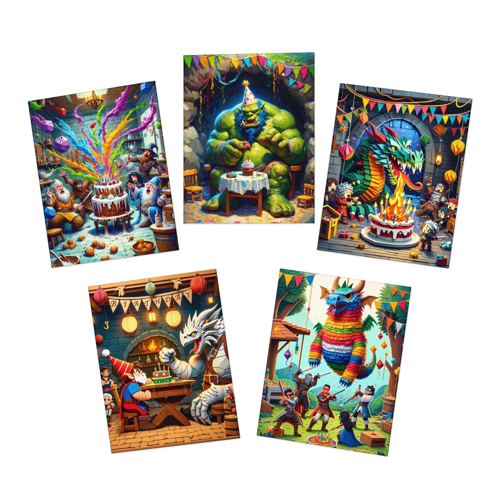 Dungeons and Dragons Humorous Birthday Card Pack (5 Design Set) - D&D - TTRPG - Subtle Blue M
