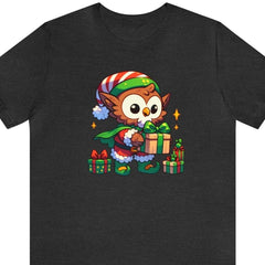 Elven Owlbear Christmas Unisex Short Sleeve Tee, dungeons and dragons owlbear, dnd shirt, Dark Grey Heather - Subtle Blue M