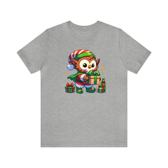 Elven Owlbear Christmas Unisex Short Sleeve Tee, dungeons and dragons owlbear, dnd shirt, Athletic Heather - Subtle Blue M