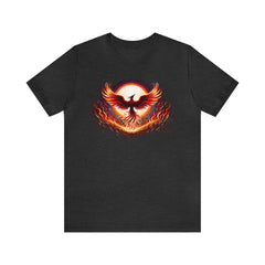 Fiery Phoenix Unisex Short Sleeve Tee, nerd apparel, geek fashion, Dark Grey Heather - Subtle Blue M