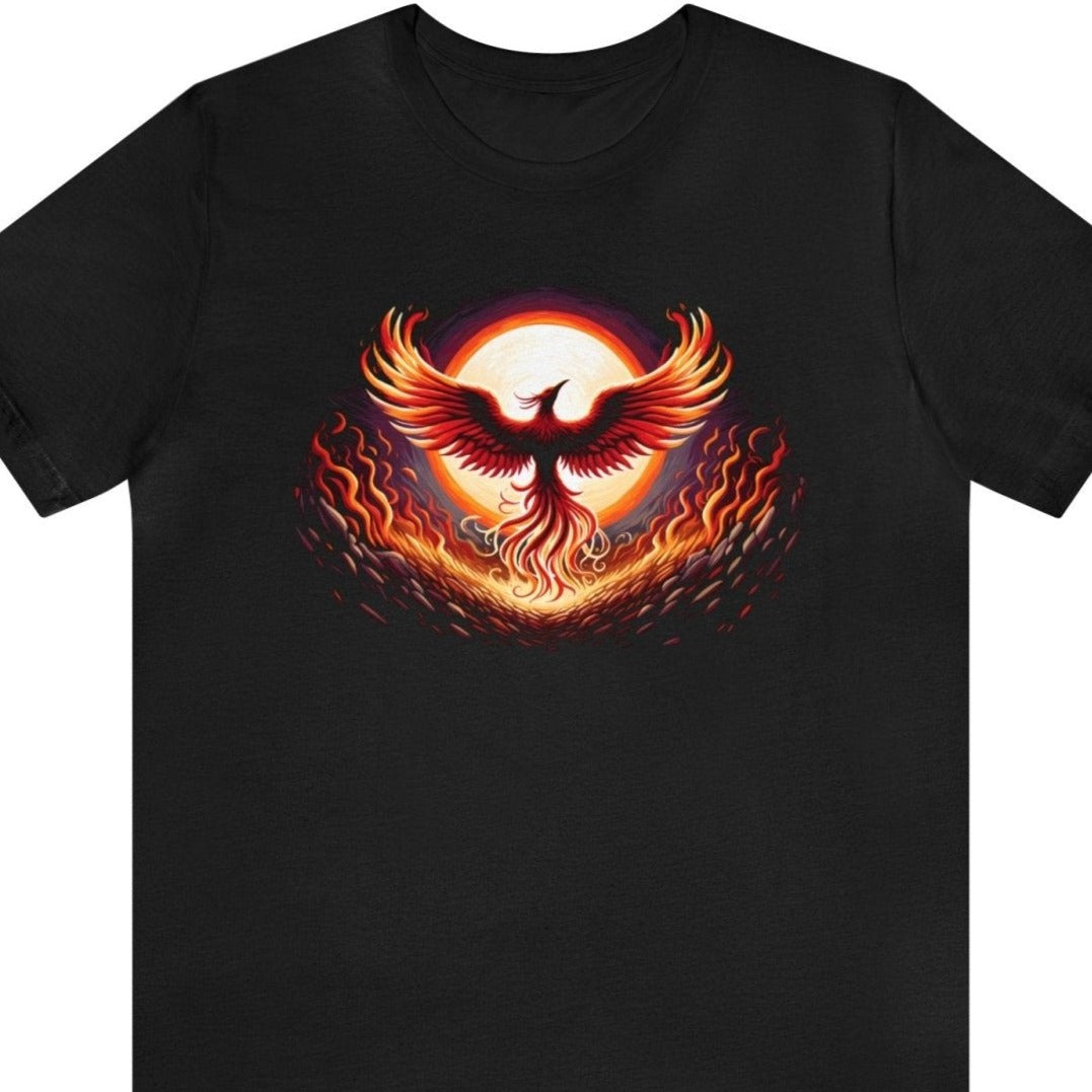 Fiery Phoenix Unisex Short Sleeve Tee, nerd apparel, geek fashion, Black - Subtle Blue M