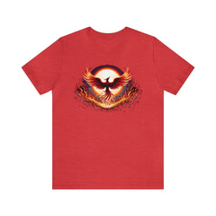 Fiery Phoenix Unisex Short Sleeve Tee, nerd apparel, geek fashion, Heather Red - Subtle Blue M
