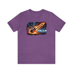 Fire and Lightning Guitar Short Sleeve Tee, classic rock apparel, guitar fashion, Heather Team Purple - Subtle Blue M