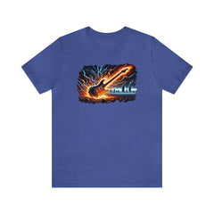 Fire and Lightning Guitar Short Sleeve Tee, classic rock apparel, guitar fashion, Heather True Royal - Subtle Blue M
