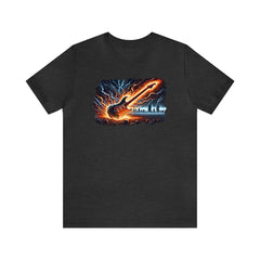 Fire and Lightning Guitar Short Sleeve Tee, classic rock apparel, guitar fashion, Dark Grey Heather - Subtle Blue M