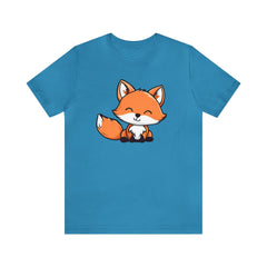 Foxy Whimsy Unisex Short Sleeve Tee, fox fashion, fox apparel, cartoon fox shirt, Aqua - Subtle Blue M