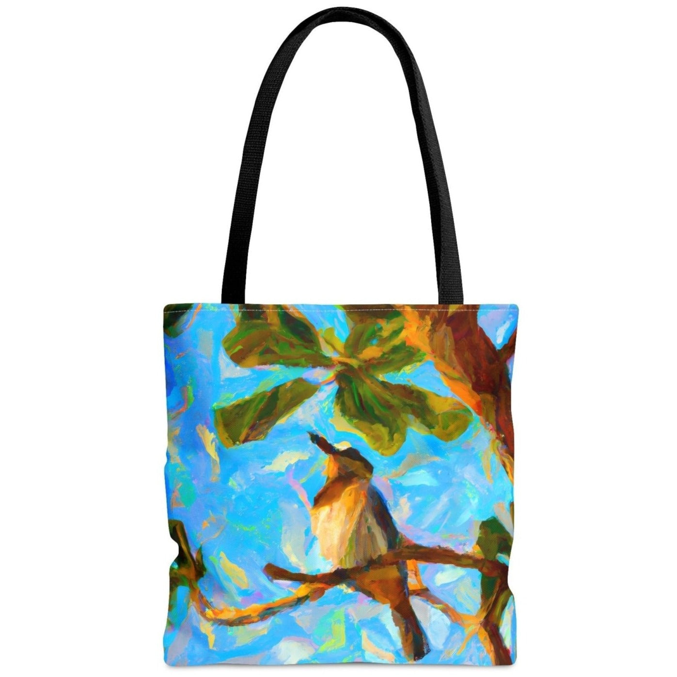 Golden Tropical Bird Tote Bag, birdwatching accessories, bird inspired fashion - Subtle Blue M