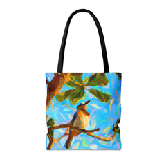 Golden Tropical Bird Tote Bag, birdwatching accessories, bird inspired fashion - Subtle Blue M