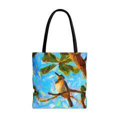 Golden Tropical Bird Tote Bag, birdwatching accessories, bird inspired fashion - Subtle Blue M