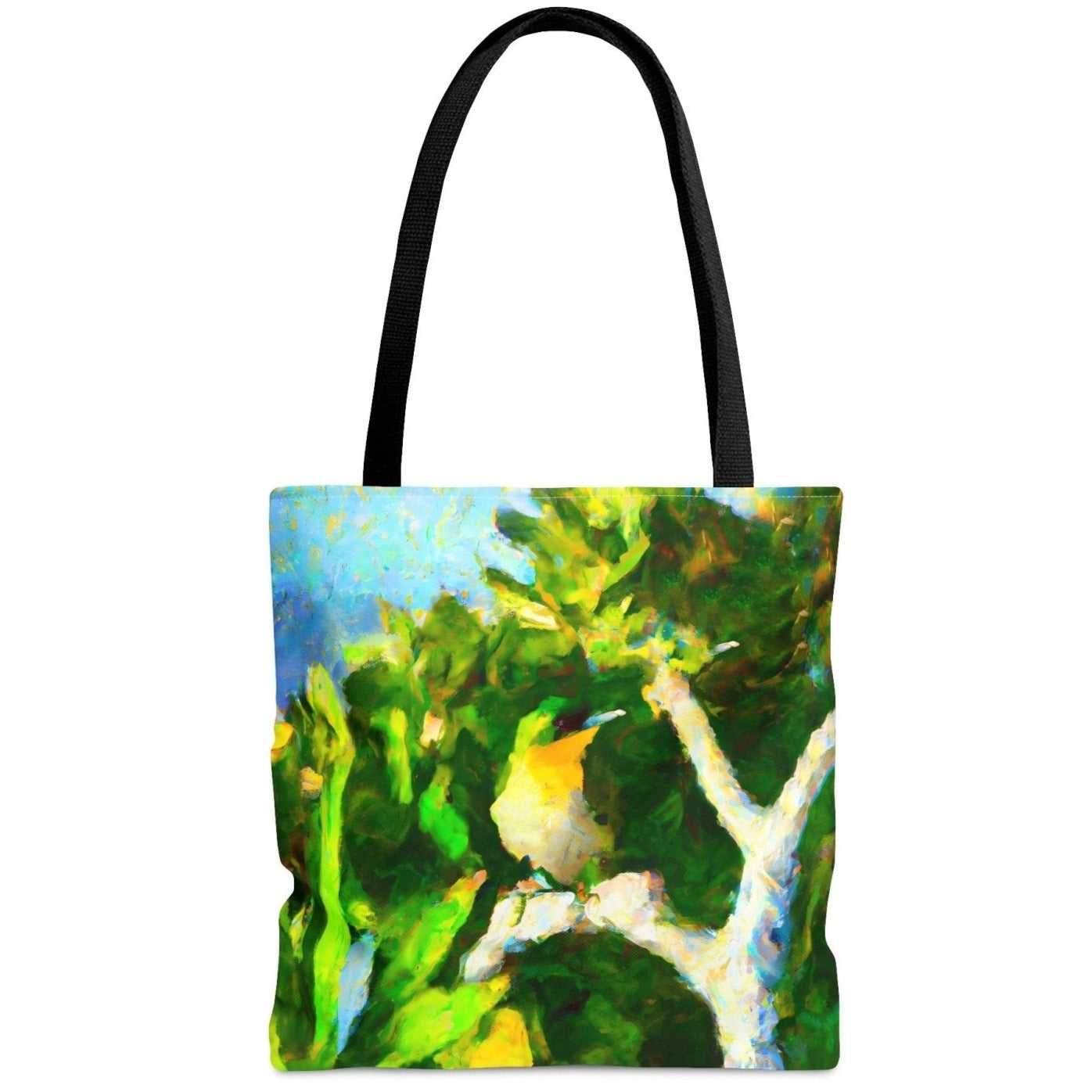 Green Cap Tropical Bird Tote Bag (AOP), birdwatching accessories, bird inspired fashion - Subtle Blue M