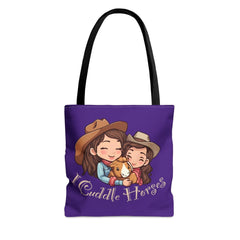 I Cuddle Horses Tote Bag (AOP), horse lover accessories, horse fashion - Subtle Blue M