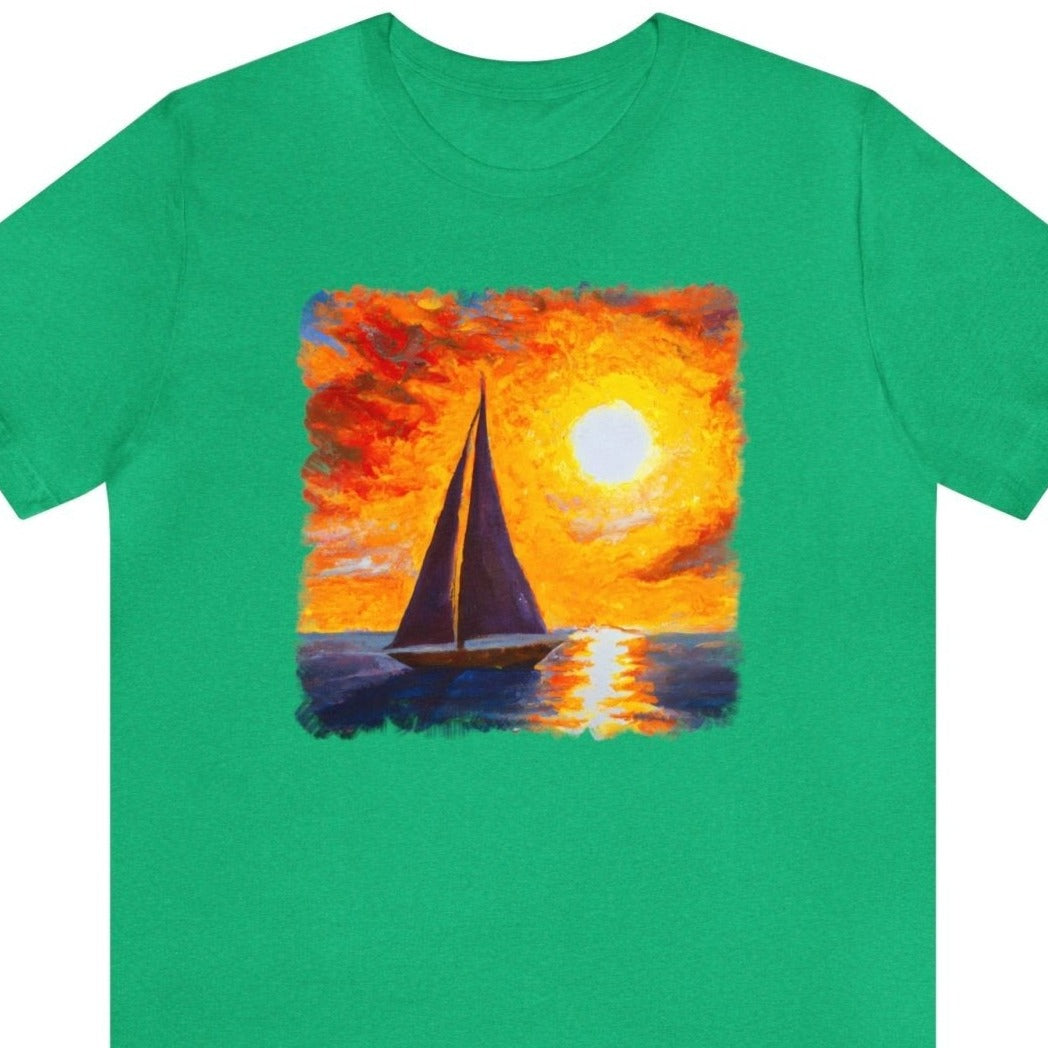 Impressionist Sunset Sailboat 3 Unisex T-Shirt, sailing painting, sailing-inspired fashion - Sailing Apparel - SubtleBlueM