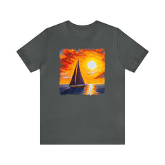 Impressionist Sunset Sailboat 3 Unisex T-Shirt, sailing painting, sailing-inspired fashion - Sailing Apparel - SubtleBlueM