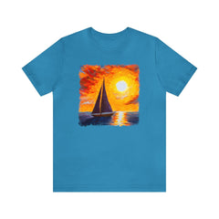 Impressionist Sunset Sailboat 3 Unisex T-Shirt, sailing painting, sailing-inspired fashion - Sailing Apparel - SubtleBlueM