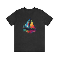 Ink Sail Unisex Short Sleeve Tee, abstract sailboat shirt, nautical shirt, Dark Grey Heather - Subtle Blue M
