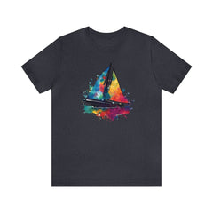Ink Sail Unisex Short Sleeve Tee, abstract sailboat shirt, nautical shirt, Heather Navy - Subtle Blue M