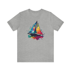 Ink Sail Unisex Short Sleeve Tee, abstract sailboat shirt, nautical shirt, Athletic Heather - Subtle Blue M