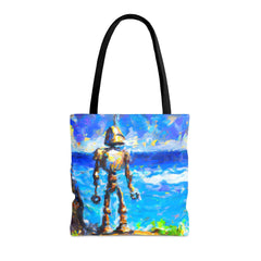 Island Robot Tote Bag, nerd accessories, geek bag - Subtle Blue M