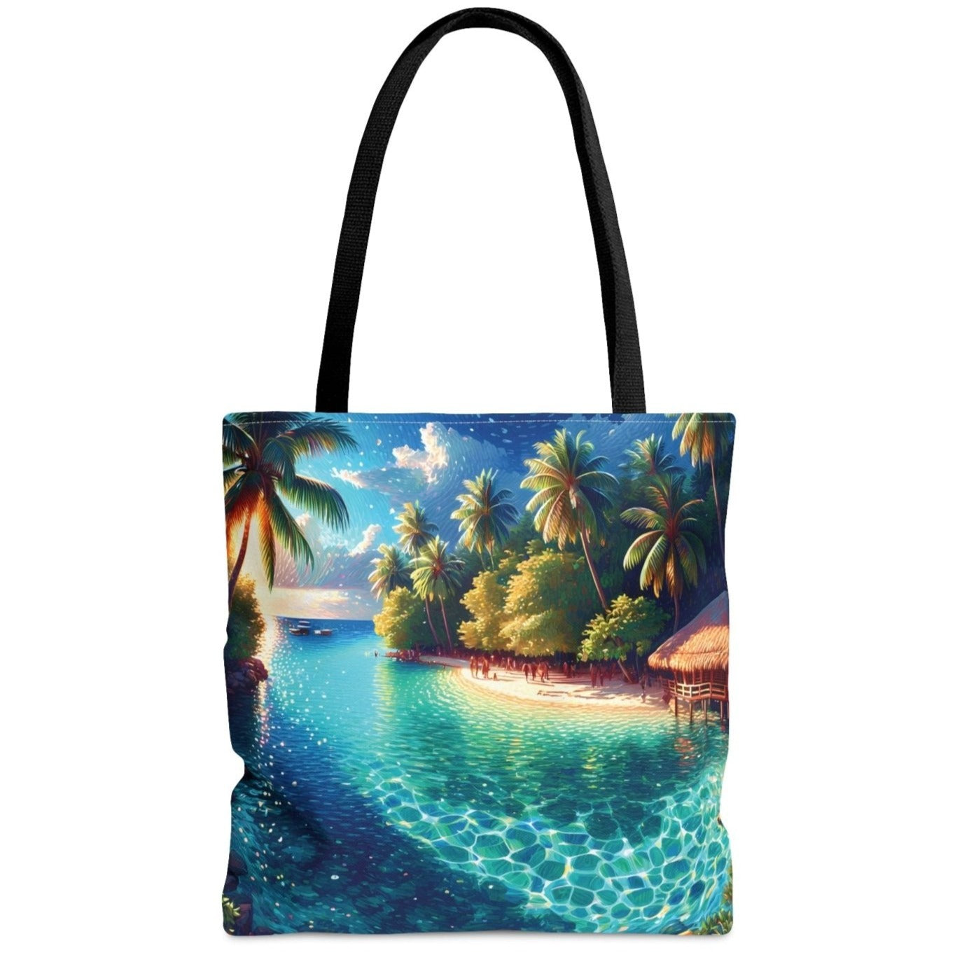 Lagoon Luxe Tote Bag, tropical island tote, paradise painting bag - Subtle Blue M