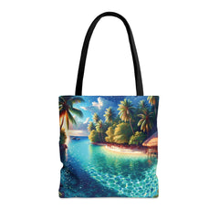 Lagoon Luxe Tote Bag, tropical island tote, paradise painting bag - Subtle Blue M