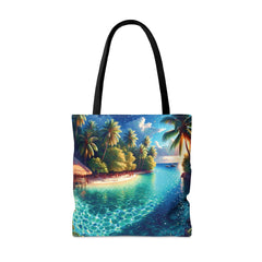Lagoon Luxe Tote Bag, tropical island tote, paradise painting bag - Subtle Blue M